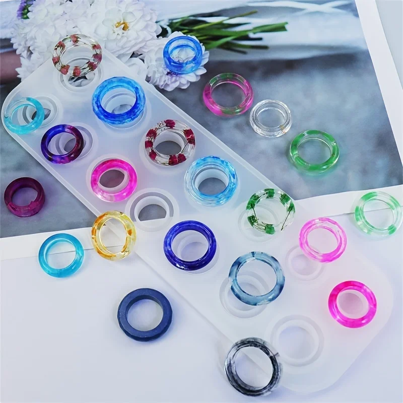 1pc Resin Ring Molds Silicone, Resin Molds 14 Sizes with Round and Rhombic Faces for Making Rings,