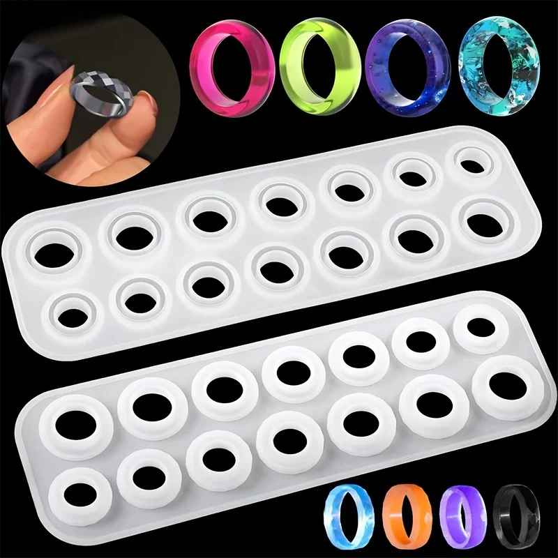 1pc Resin Ring Molds Silicone, Resin Molds 14 Sizes with Round and Rhombic Faces for Making Rings,