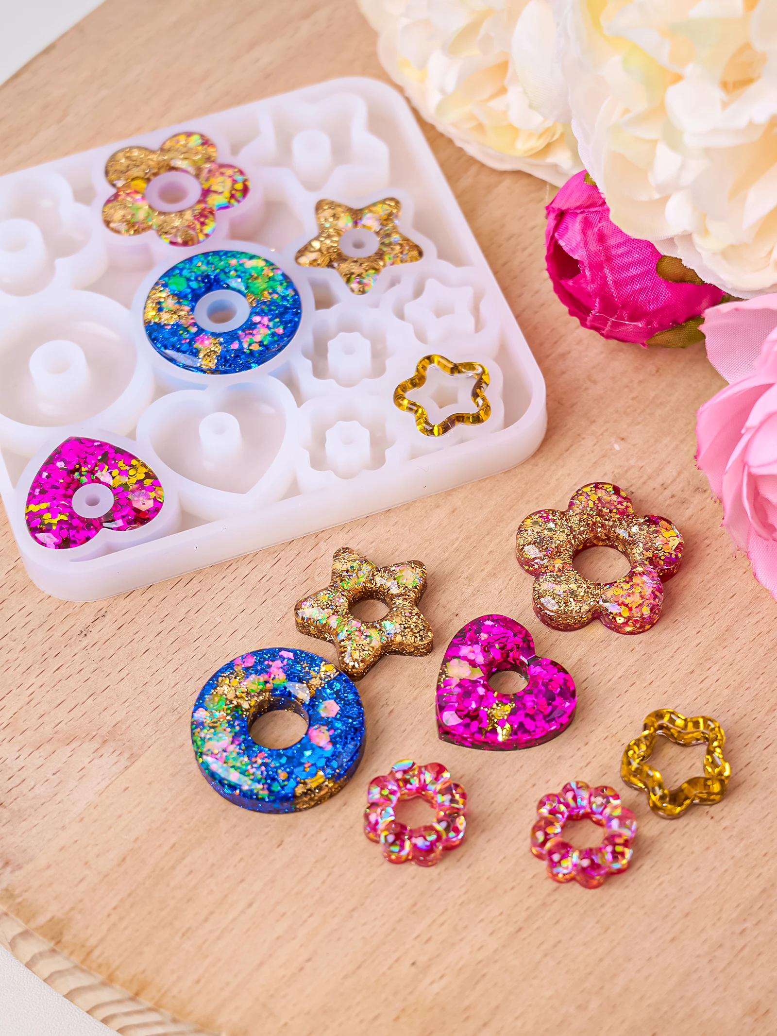 DIY Jewelry Resin Molds Silicone Earrings Heart Star Flower Pendant Mold Keychain Making Tools Crafting Supplie