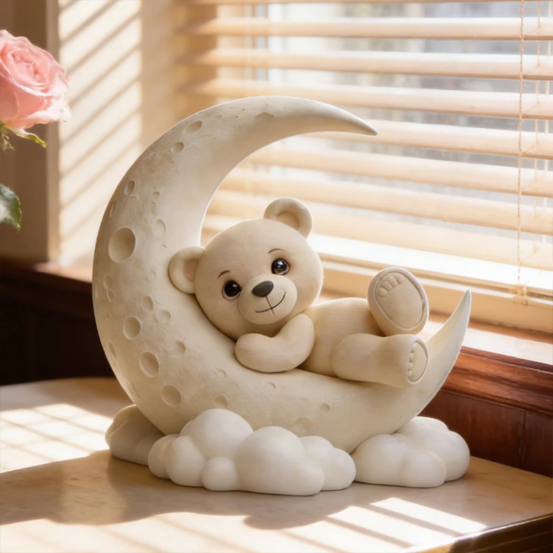 Moon cute bear silicone mold, reusable resin mold, clay and gypsum mold, DIY decorative pendant handcrafted mold