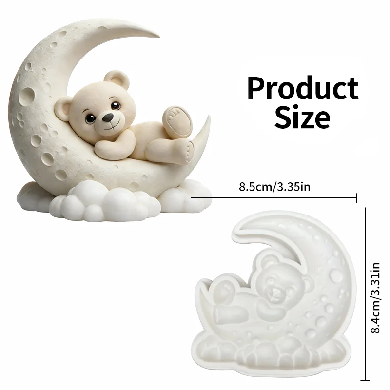 Moon cute bear silicone mold, reusable resin mold, clay and gypsum mold, DIY decorative pendant handcrafted mold