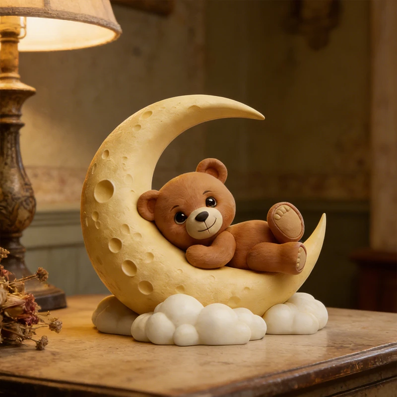 Moon cute bear silicone mold, reusable resin mold, clay and gypsum mold, DIY decorative pendant handcrafted mold