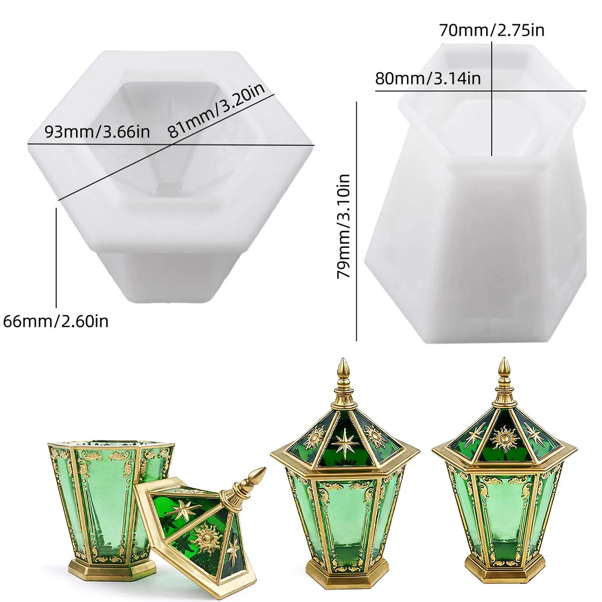 Eid Ornaments Candle Jar Silicone Mold DIY Hexagon Star Moon Relief Jewelry Storage Box Crafts Making Plaster Resin Clay Molds
