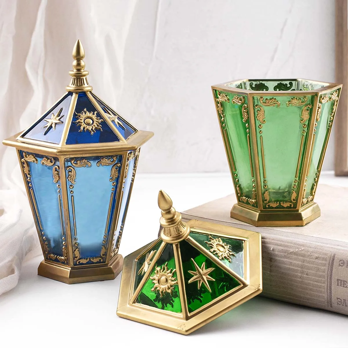 Eid Ornaments Candle Jar Silicone Mold DIY Hexagon Star Moon Relief Jewelry Storage Box Crafts Making Plaster Resin Clay Molds