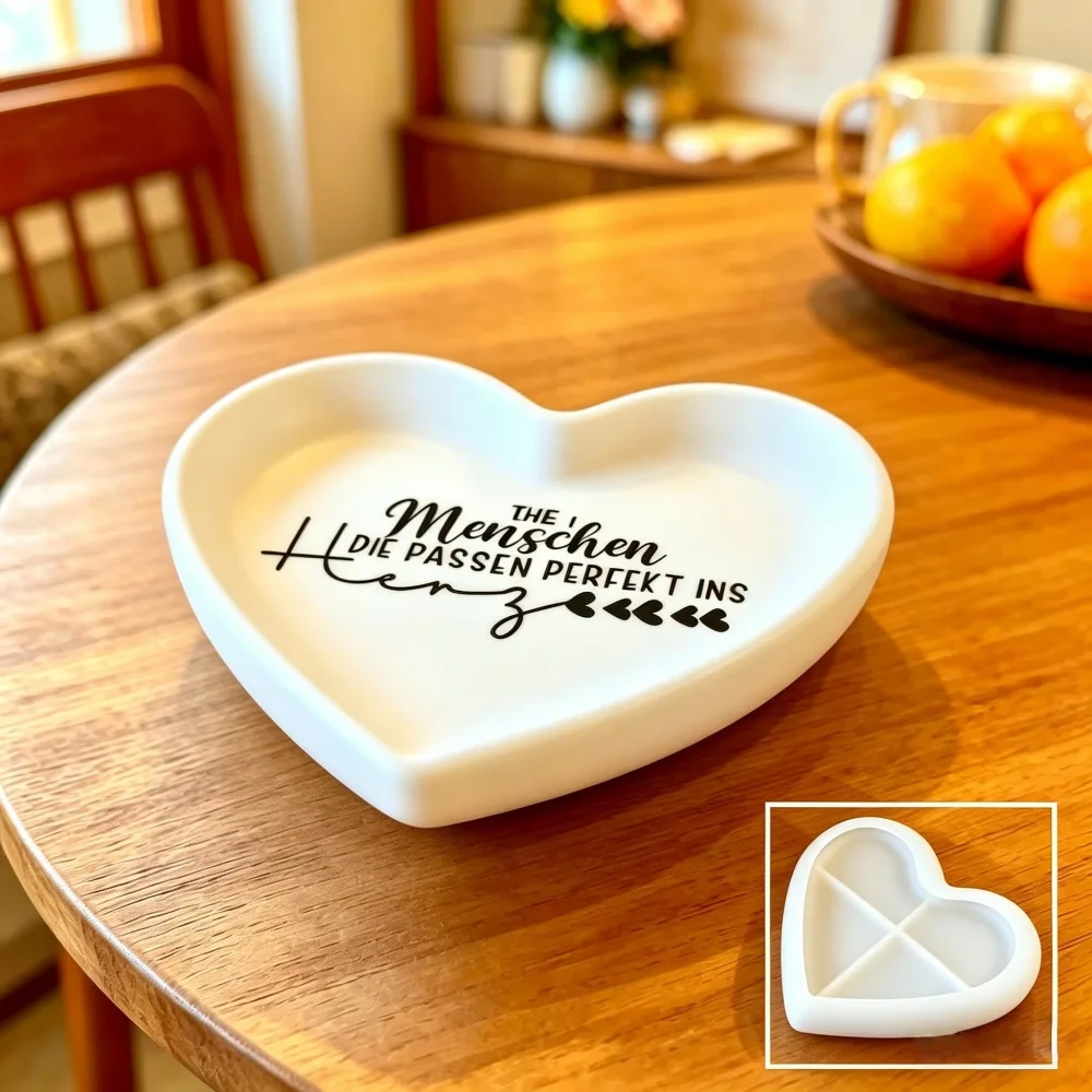 Heart-Shaped Silicone Mold DIY Handmade Cement Gypsum Epoxy Resin Scented Candle Storage Tray Heart-Shaped Jewelry Dish Decorative Tray Resin Storage Bowl Gift Mold