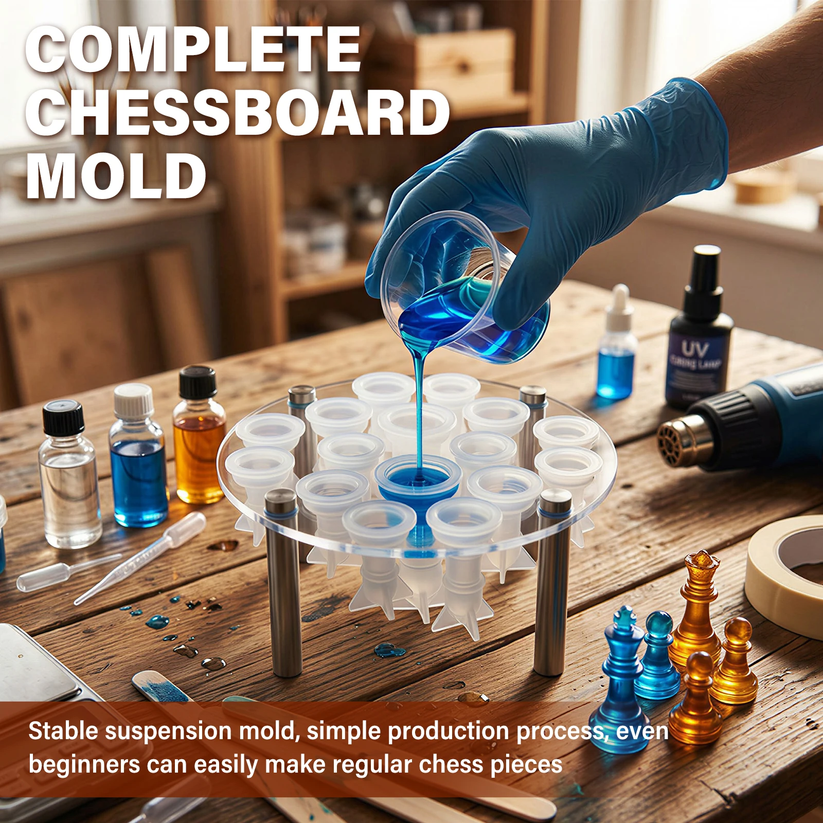 Checkerboard Chess Molds 3D Silicone Chess Resin Mold DIY Crafts Handmade Making Molds Family Party And Outdoor Board Games