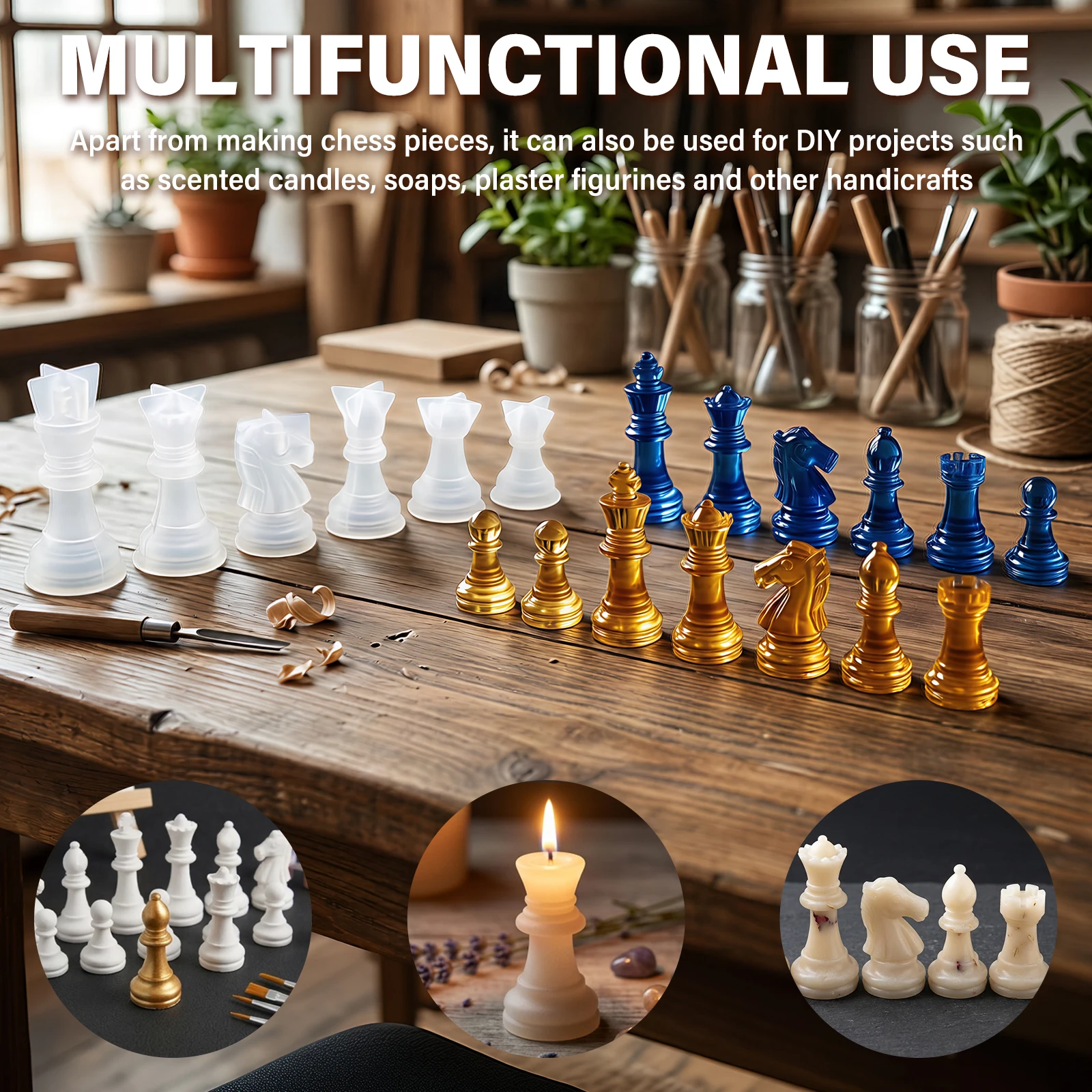 Checkerboard Chess Molds 3D Silicone Chess Resin Mold DIY Crafts Handmade Making Molds Family Party And Outdoor Board Games