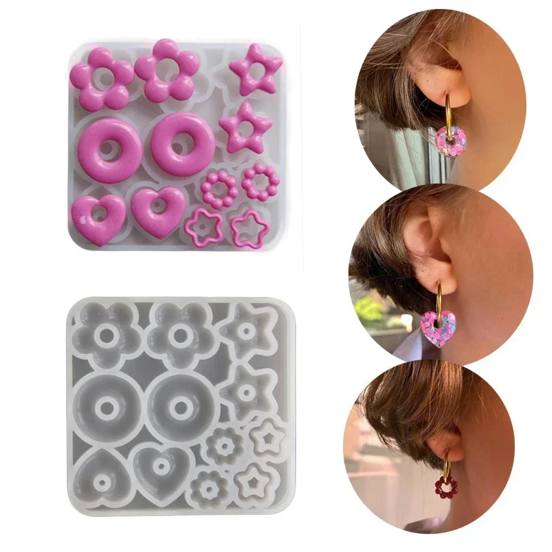 Multifuntional Jewelry Molds 3D Pendant Earrings Resin Molds DIY Rings Star Love Flower Garlands Shape Earrings Silicone Molds