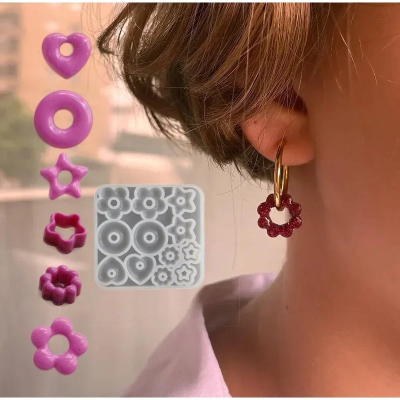Multifuntional Jewelry Molds 3D Pendant Earrings Resin Molds DIY Rings Star Love Flower Garlands Shape Earrings Silicone Molds