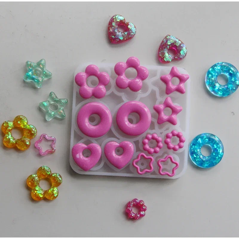Multifuntional Jewelry Molds 3D Pendant Earrings Resin Molds DIY Rings Star Love Flower Garlands Shape Earrings Silicone Molds