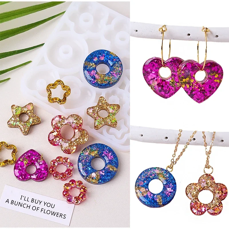 Multifuntional Jewelry Molds 3D Pendant Earrings Resin Molds DIY Rings Star Love Flower Garlands Shape Earrings Silicone Molds