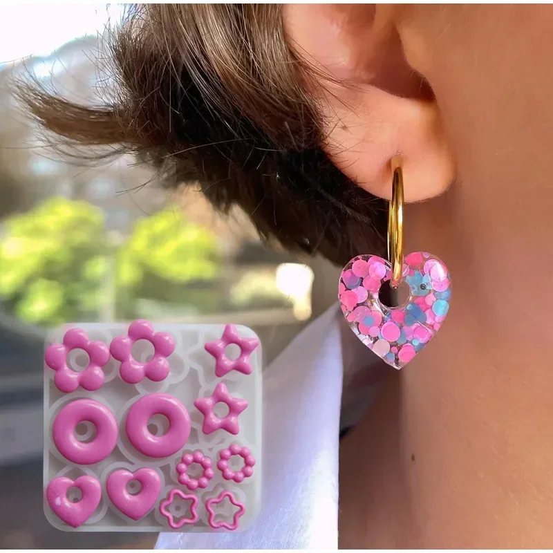 Multifuntional Jewelry Molds 3D Pendant Earrings Resin Molds DIY Rings Star Love Flower Garlands Shape Earrings Silicone Molds