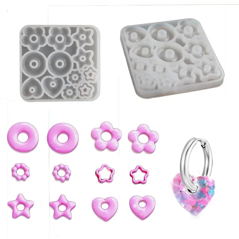 Multifuntional Jewelry Molds 3D Pendant Earrings Resin Molds DIY Rings Star Love Flower Garlands Shape Earrings Silicone Molds