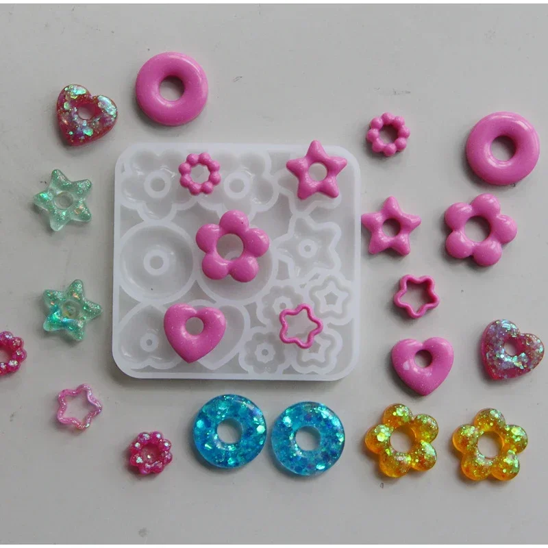 Multifuntional Jewelry Molds 3D Pendant Earrings Resin Molds DIY Rings Star Love Flower Garlands Shape Earrings Silicone Molds