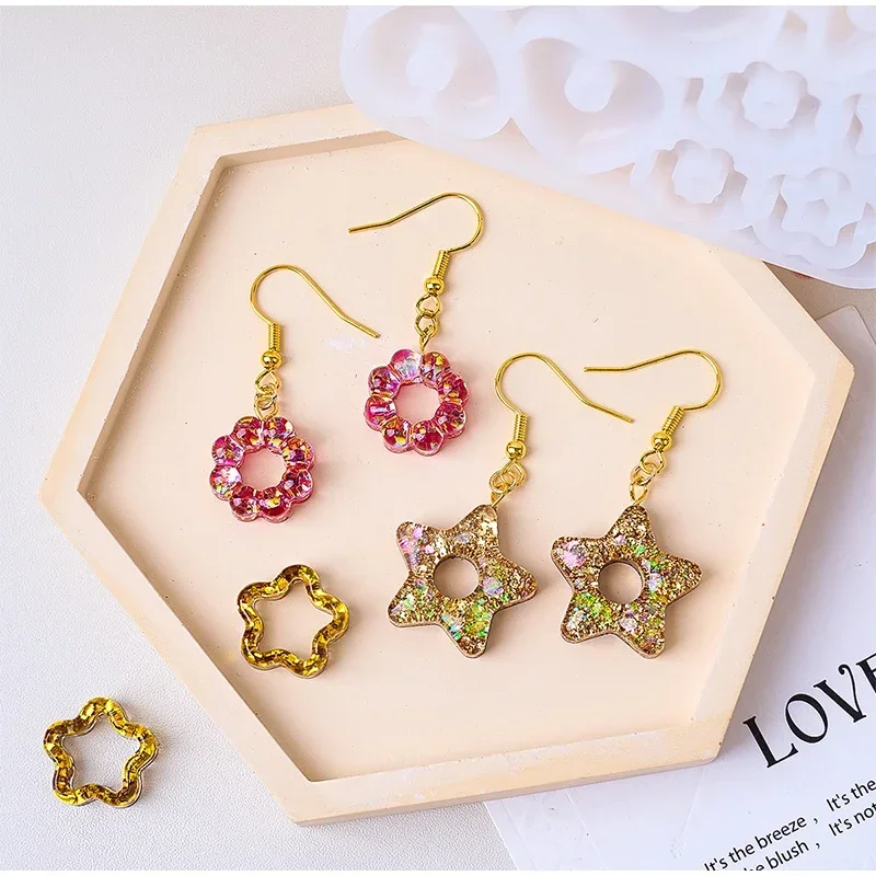 Multifuntional Jewelry Molds 3D Pendant Earrings Resin Molds DIY Rings Star Love Flower Garlands Shape Earrings Silicone Molds