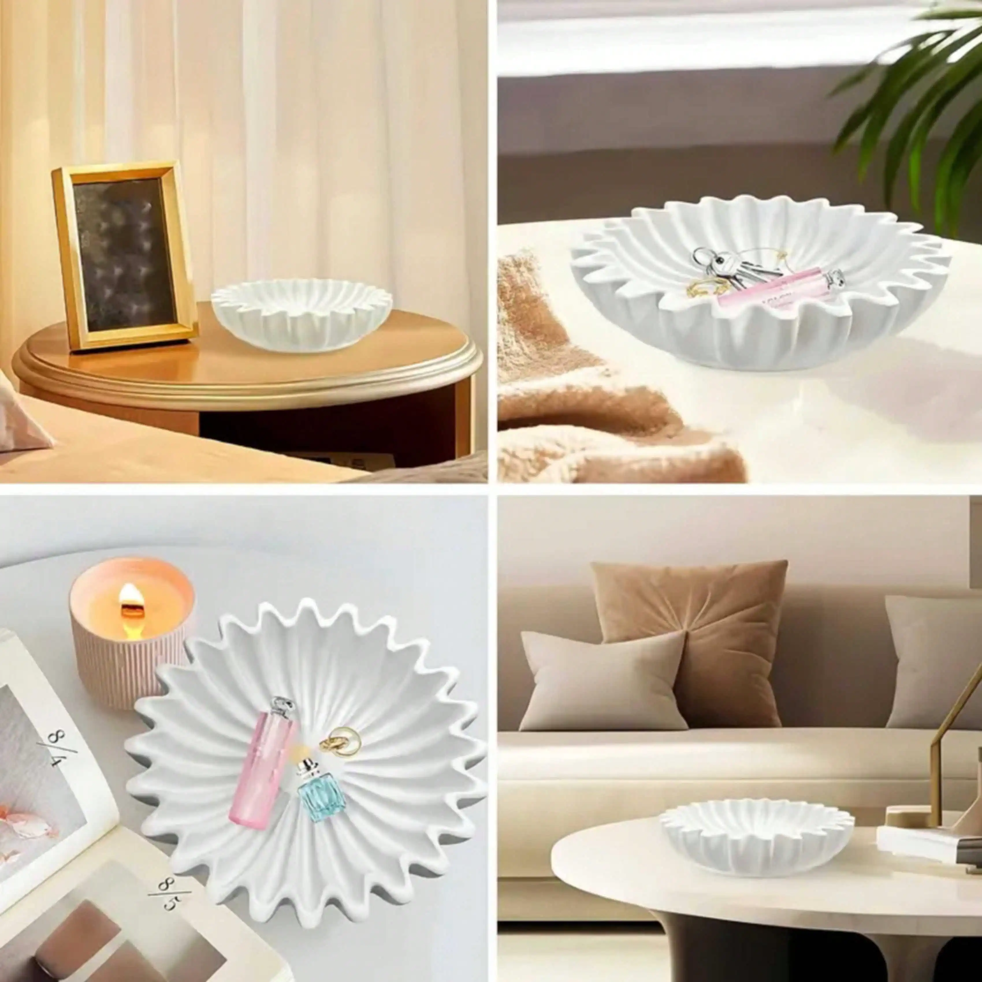 Large/Medium Flower-Shaped Storage Bowl Silicone Mold, Ripple Flower Pot Silicone Mold, Furniture Atmosphere Decoration, Item Storage Bowl Mold