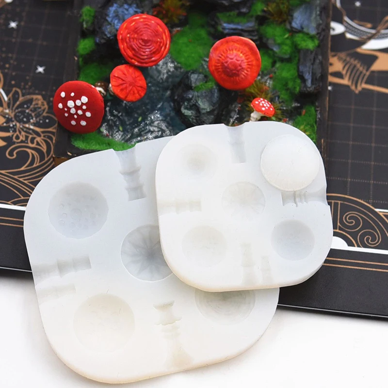 2pcs/set Mini Mushroom Silicone Mold Ultra-light Clay Resin Clay DIY Soft Pottery Miniature Mushroom Quick Modeling Tool