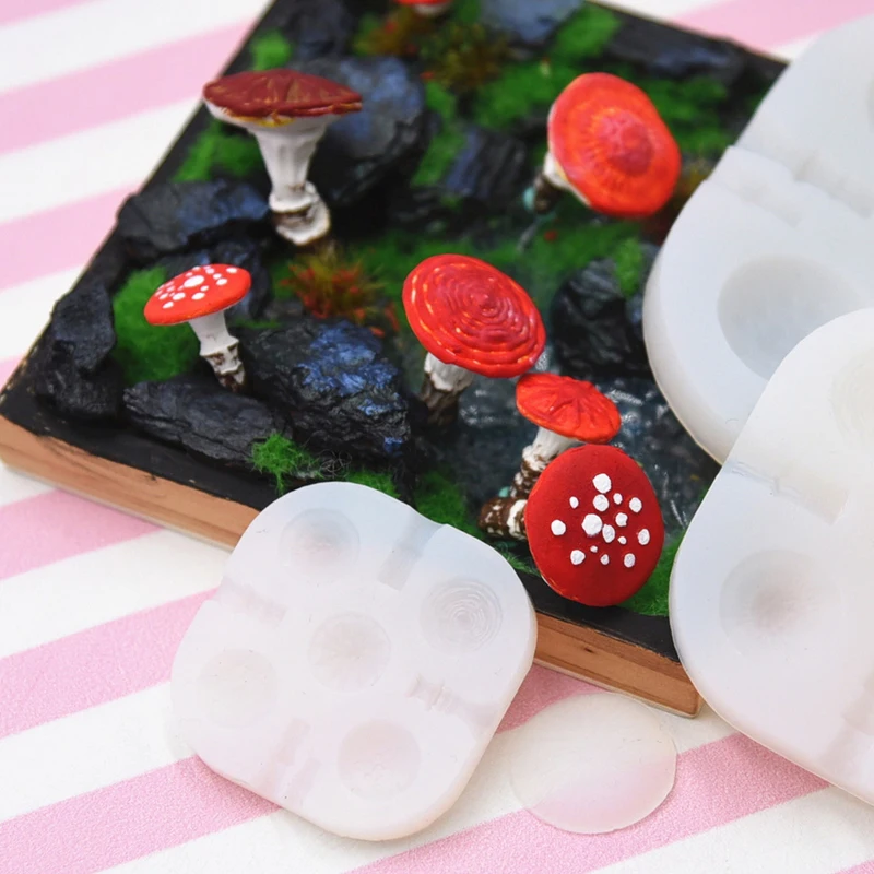 2pcs/set Mini Mushroom Silicone Mold Ultra-light Clay Resin Clay DIY Soft Pottery Miniature Mushroom Quick Modeling Tool