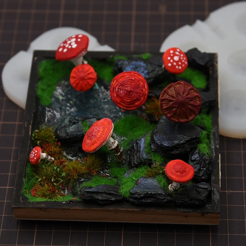 2pcs/set Mini Mushroom Silicone Mold Ultra-light Clay Resin Clay DIY Soft Pottery Miniature Mushroom Quick Modeling Tool