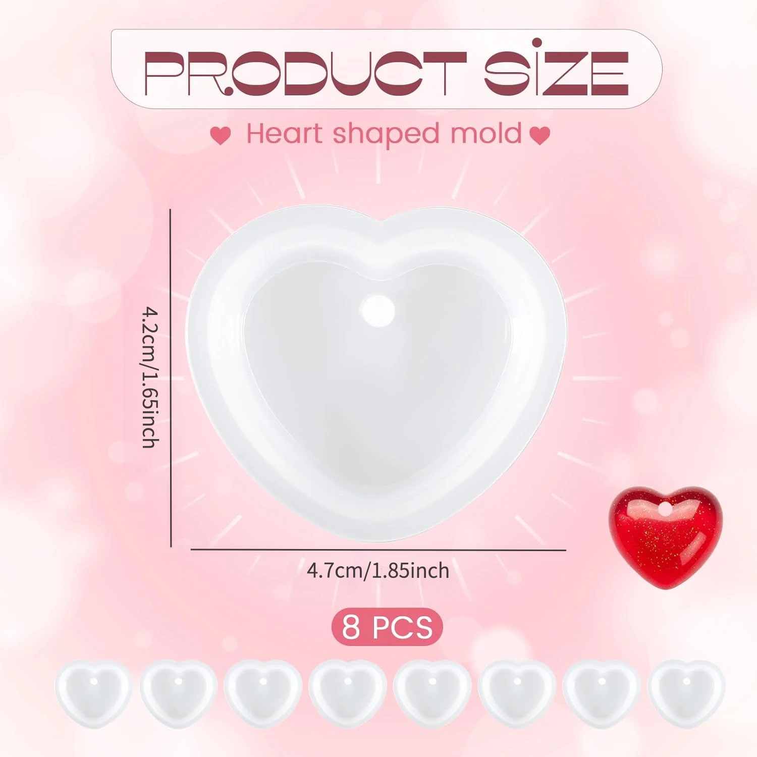 8 Heart-shaped resin mold,Cute love heart-shaped silicone mold,With holes,Can be used for resin DIY Handmade pendant necklace