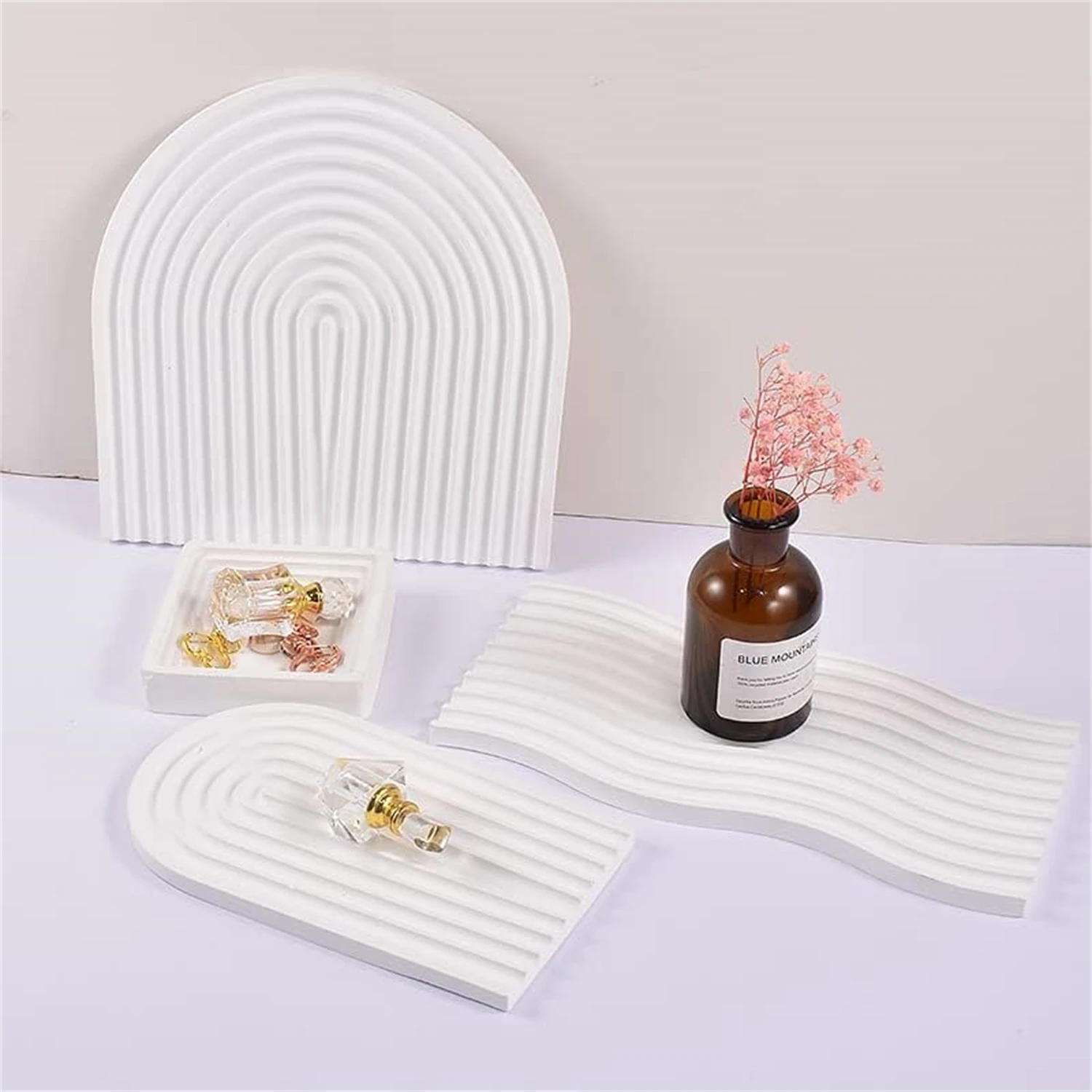 Geometric Tray Resin Mold Epoxy Resin Wave Shaped Silicone Molds for Cup Mat Holder DIY Home Decor Gypsum Ornaments Making Mould