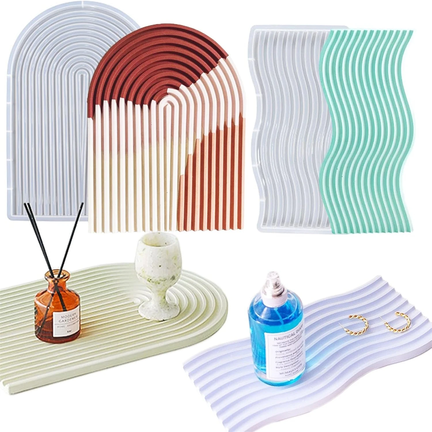Geometric Tray Resin Mold Epoxy Resin Wave Shaped Silicone Molds for Cup Mat Holder DIY Home Decor Gypsum Ornaments Making Mould