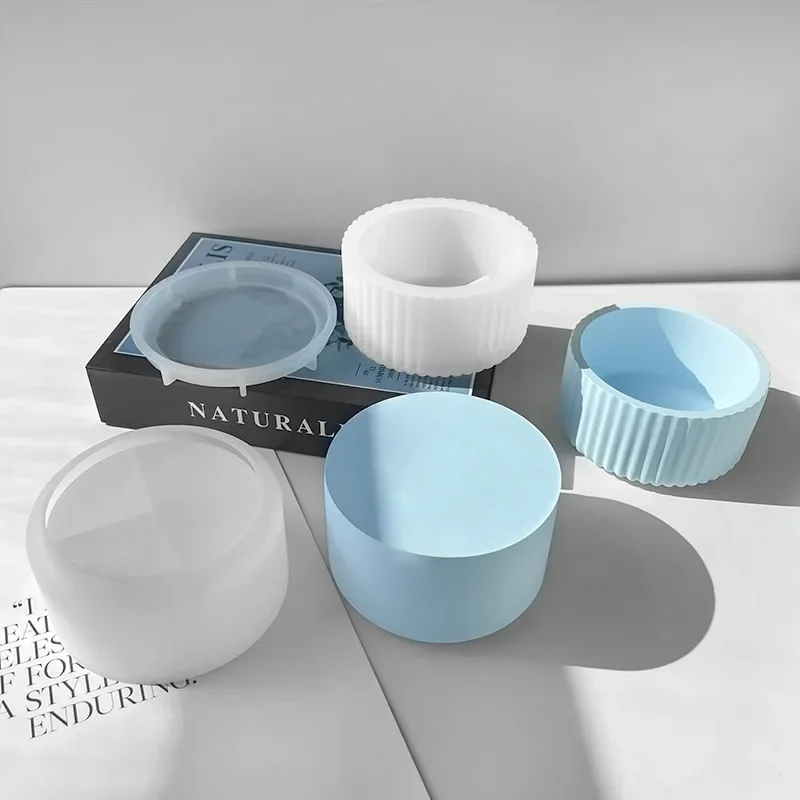 Candle Vessel Silicone Mold Cylindrical Ribbed Smooth Concrete Resin Plaster Mold for DIY Candle Holder Planter Storage Jar