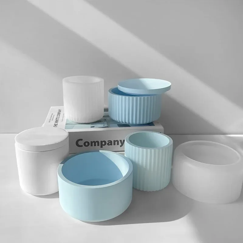 Candle Vessel Silicone Mold Cylindrical Ribbed Smooth Concrete Resin Plaster Mold for DIY Candle Holder Planter Storage Jar
