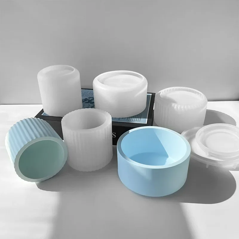 Candle Vessel Silicone Mold Cylindrical Ribbed Smooth Concrete Resin Plaster Mold for DIY Candle Holder Planter Storage Jar