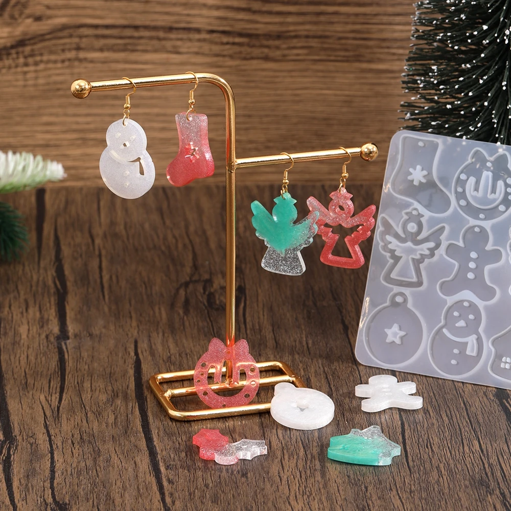 Christmas Earring Silicone Mold Earrings Epoxy Resin Mold Keychain Pendant DIY Crafts Jewelry Casting Christmas Decorations