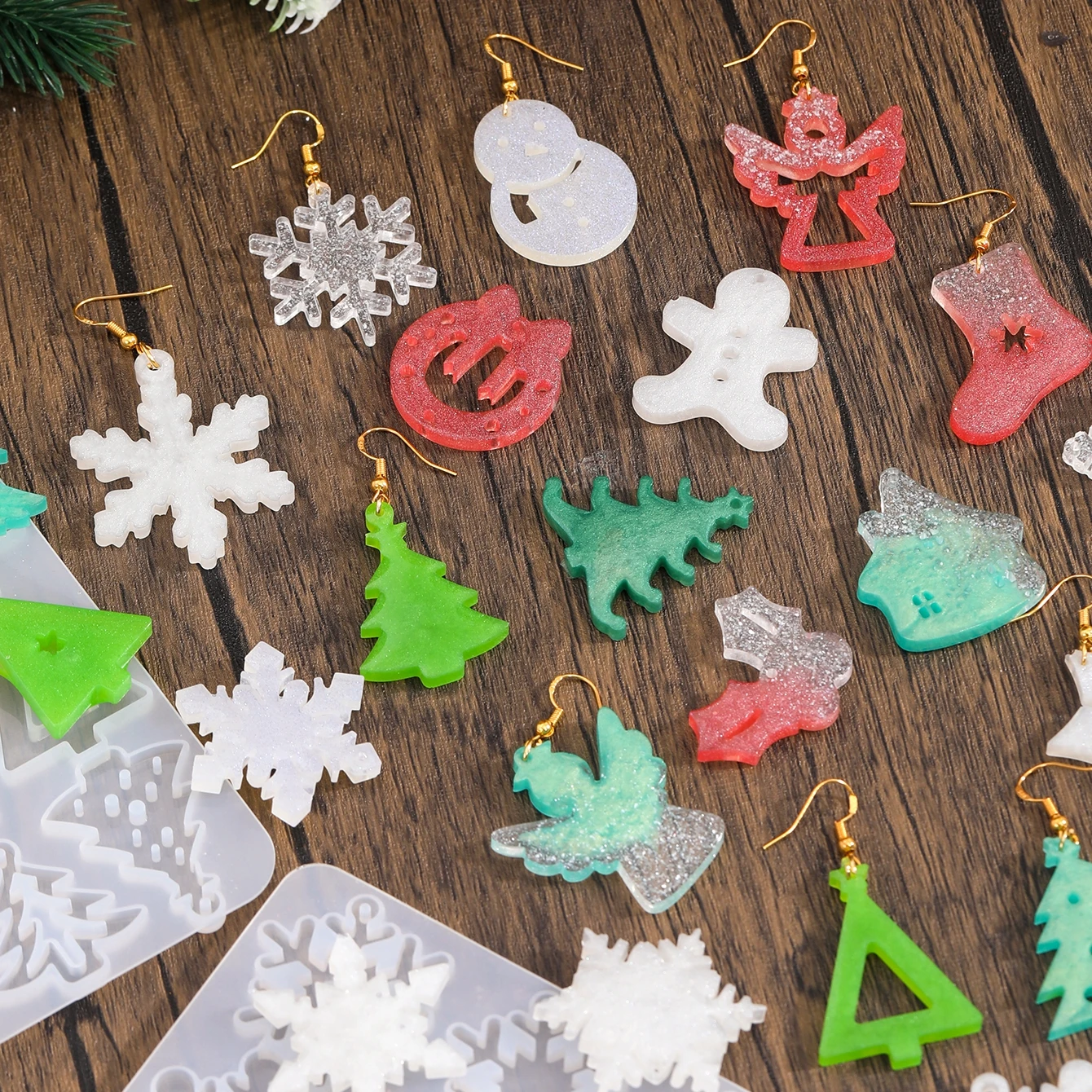 Christmas Earring Silicone Mold Earrings Epoxy Resin Mold Keychain Pendant DIY Crafts Jewelry Casting Christmas Decorations