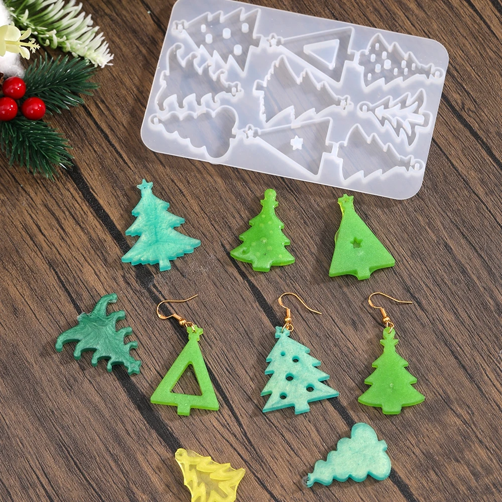 Christmas Earring Silicone Mold Earrings Epoxy Resin Mold Keychain Pendant DIY Crafts Jewelry Casting Christmas Decorations