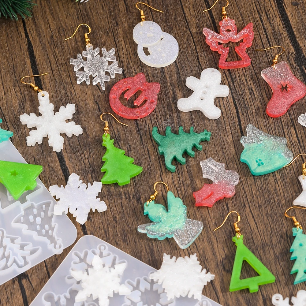 Christmas Earring Silicone Mold Earrings Epoxy Resin Mold Keychain Pendant DIY Crafts Jewelry Casting Christmas Decorations