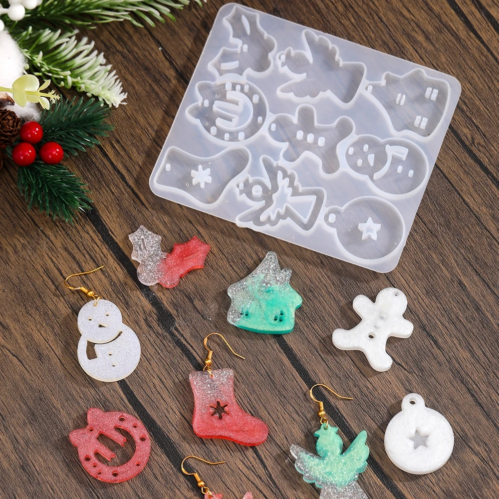 Christmas Earring Silicone Mold Earrings Epoxy Resin Mold Keychain Pendant DIY Crafts Jewelry Casting Christmas Decorations