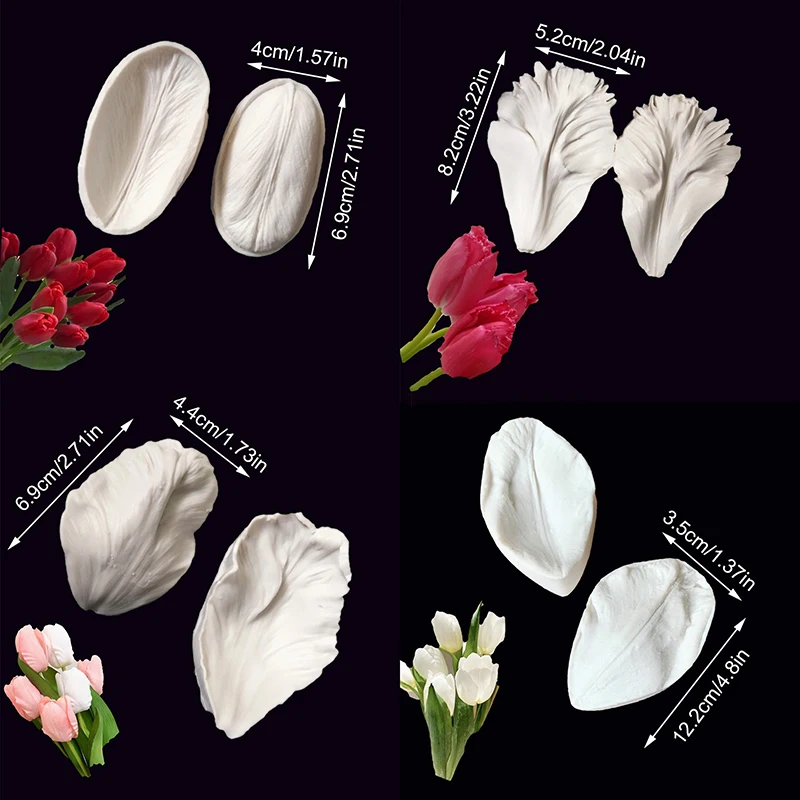 New Sale 2Pcs Tulip Petal Silicone Mold Cake Decorating Tools Veiner Mold Gumpaste Mold, Sugarcraft, Resin Clay Moulds