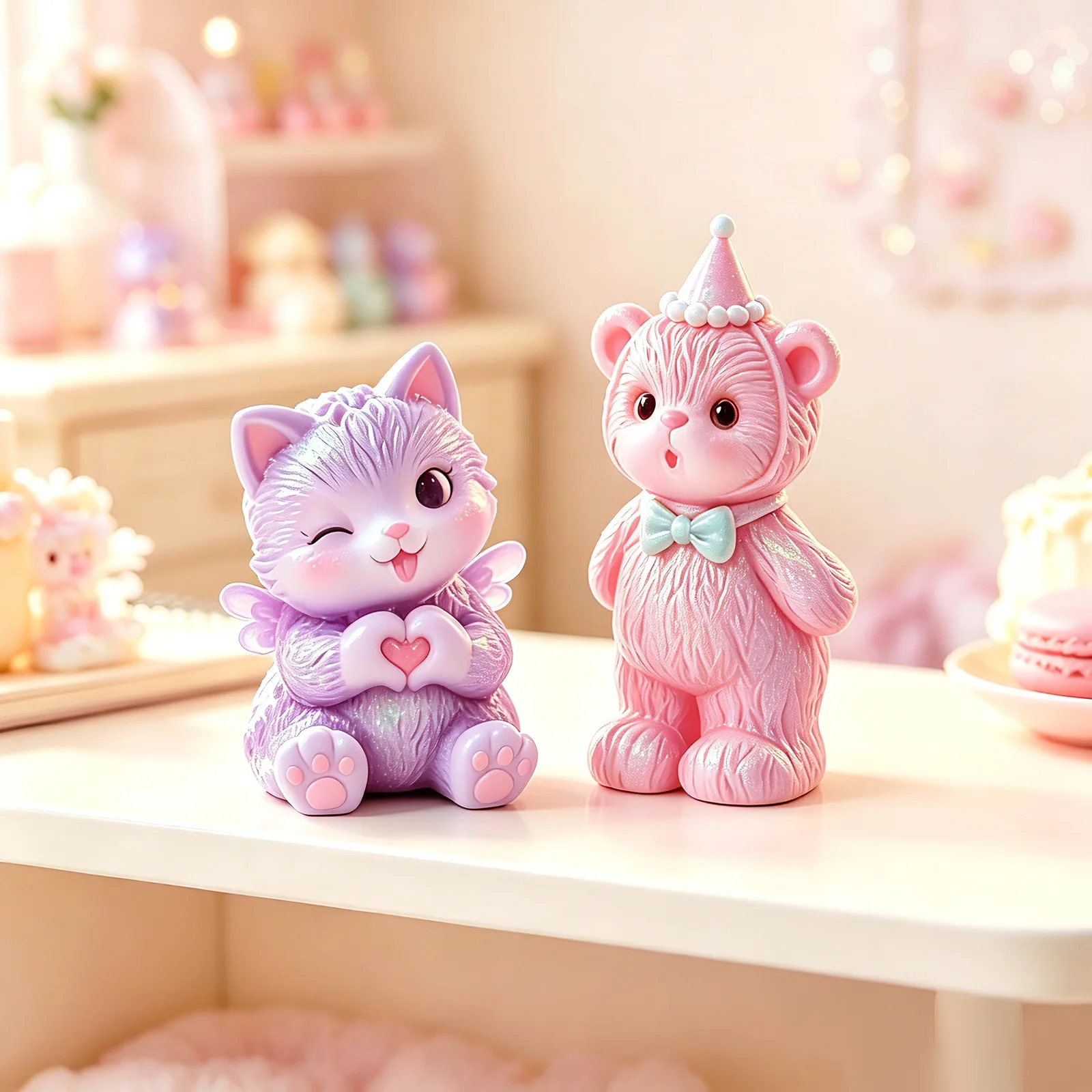DIY Keychain Pendant Silicone Mold 3D Cat, Bear, Sheep Dropper Mold Mirror Resin Ornament Keychain Silicone Mold