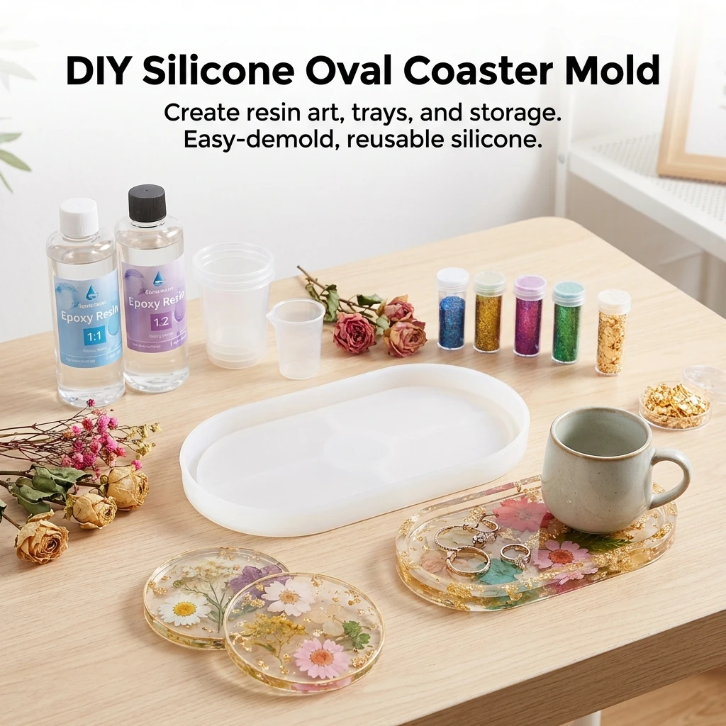 Oval Coaster Silicone Mold for DIY Epoxy Resin Crafts Tea Tray Coaster Making Tool with Smooth Surface Easy Release