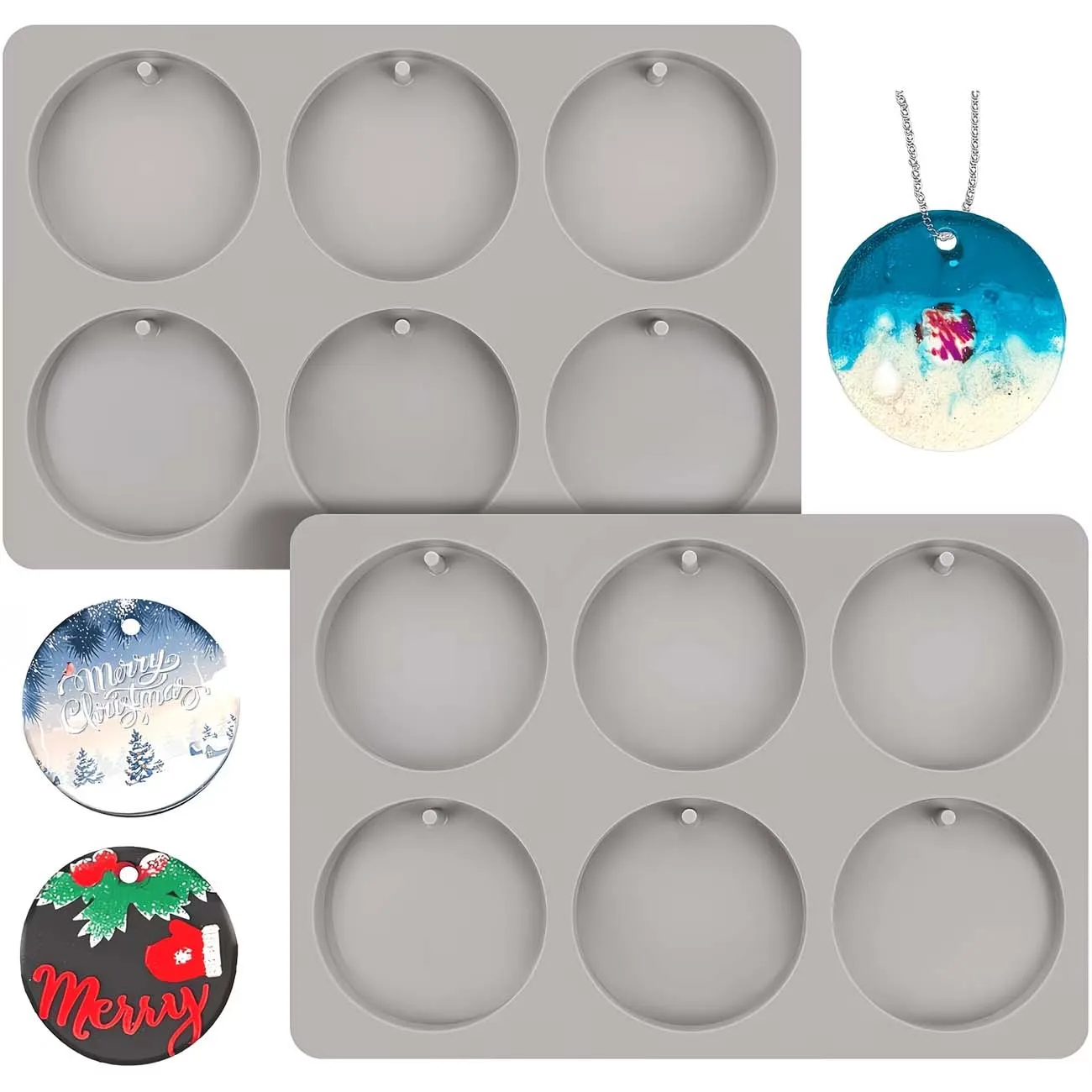 2PCS Circular Silicone Molds Round-Shaped DIY Craft Pendant with Hanging Hole for Making Candlesticks Epoxy Resin Casting Mold