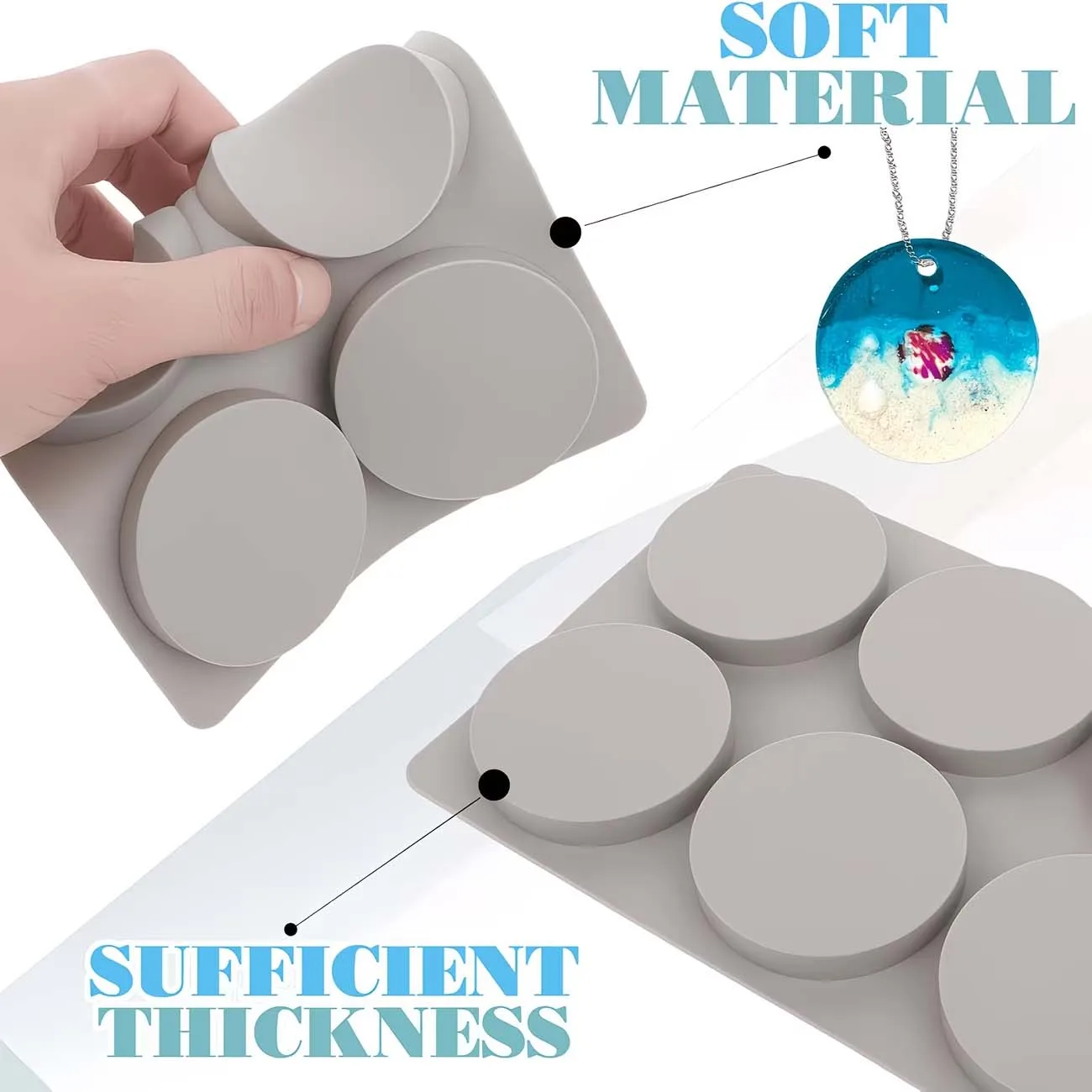 2PCS Circular Silicone Molds Round-Shaped DIY Craft Pendant with Hanging Hole for Making Candlesticks Epoxy Resin Casting Mold