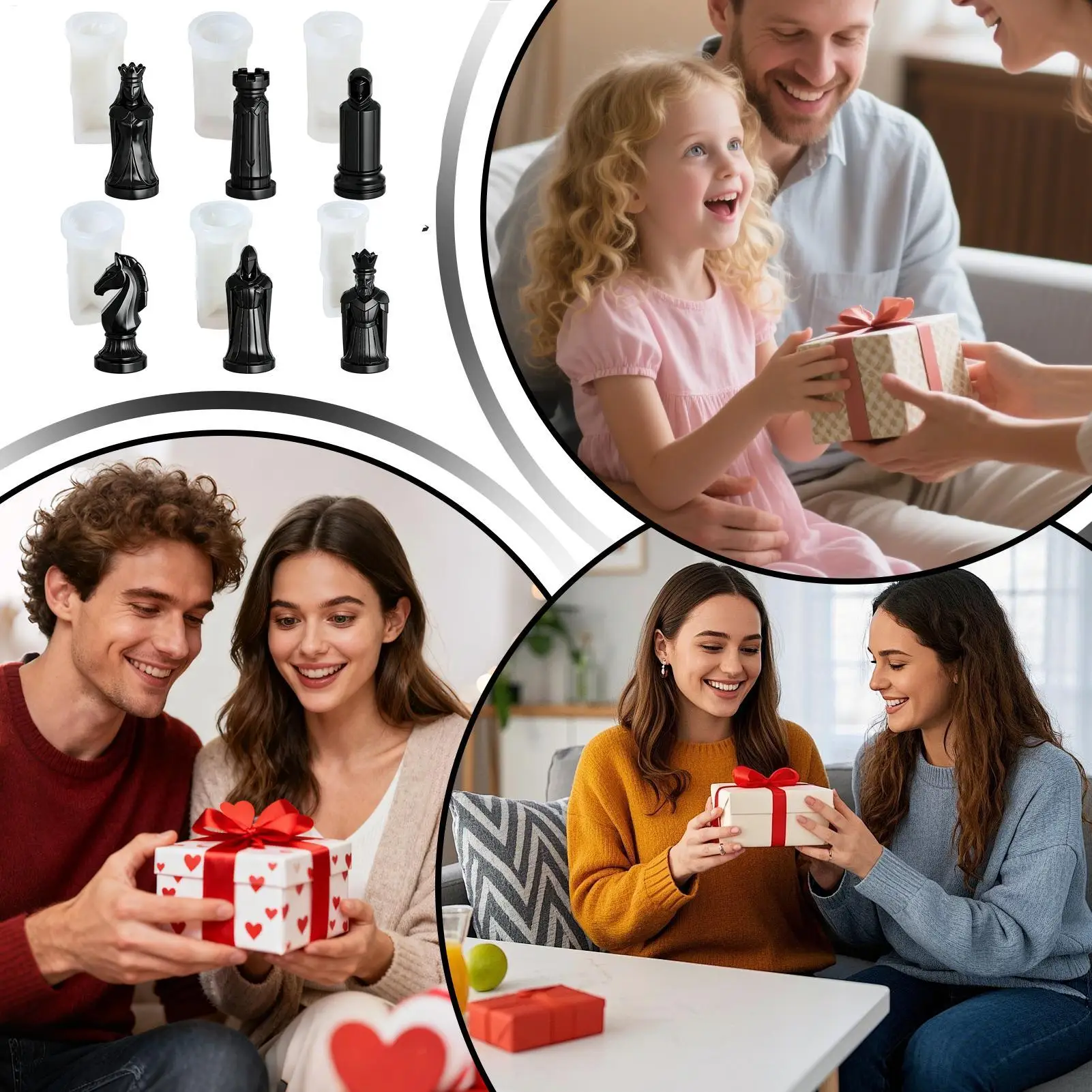 6pcs Silicone Chess Molds Easy Release DIY Craft Tools UV Epoxy Resin Making Mould Board Game Set Ornament Home Decor Gift Mold