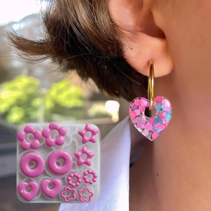 Multifuntional Jewelry Molds Heart Star Flower Pendant Silicone Molds For Resin Earrings Pendant Creative Silicone Casting Molds