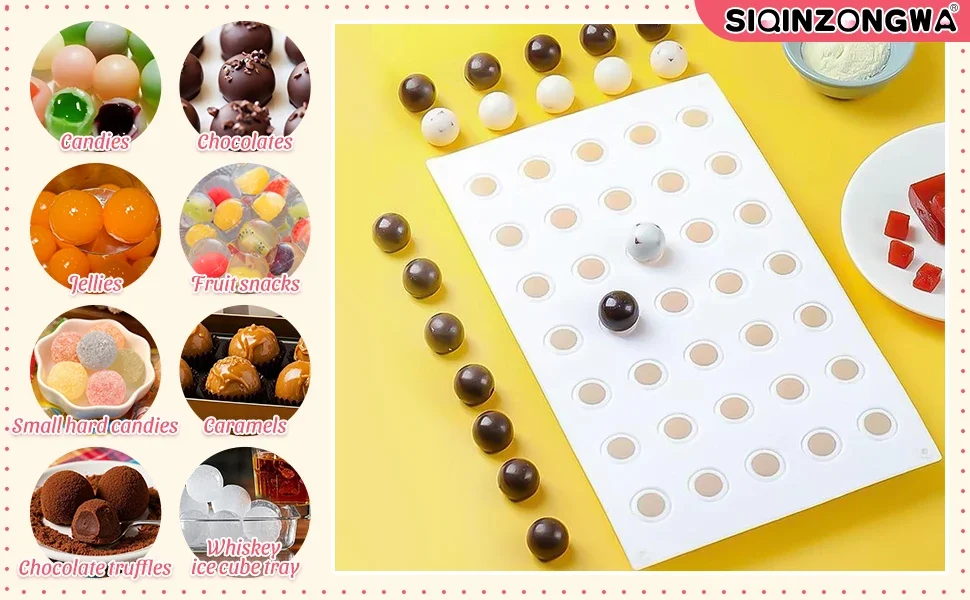 3D Mini Round Ball Silicone Molds for Mousse Cake,35 Cavity Pudding Mold for Baking Pastry, Ice Cream, Candy Ice Jelly Pop Maker