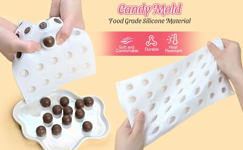 3D Mini Round Ball Silicone Molds for Mousse Cake,35 Cavity Pudding Mold for Baking Pastry, Ice Cream, Candy Ice Jelly Pop Maker