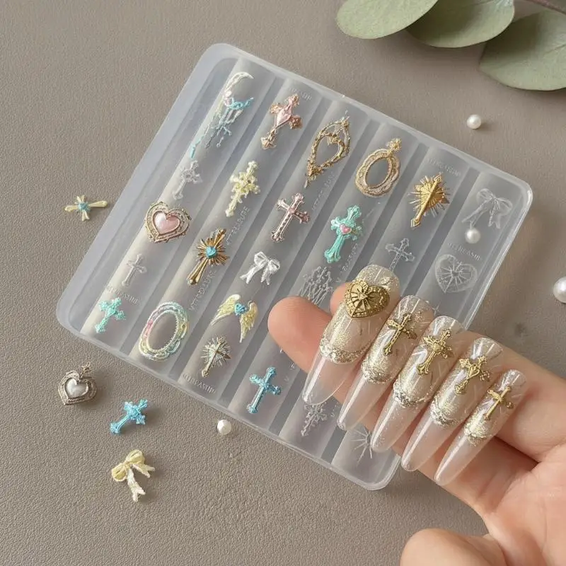 1Pcs New Baroque Nail Art Silicone Mold With Vintage Cross Relief DIY 3D Engraving Tool