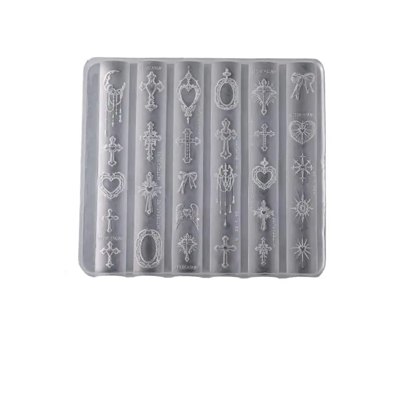 1Pcs New Baroque Nail Art Silicone Mold With Vintage Cross Relief DIY 3D Engraving Tool