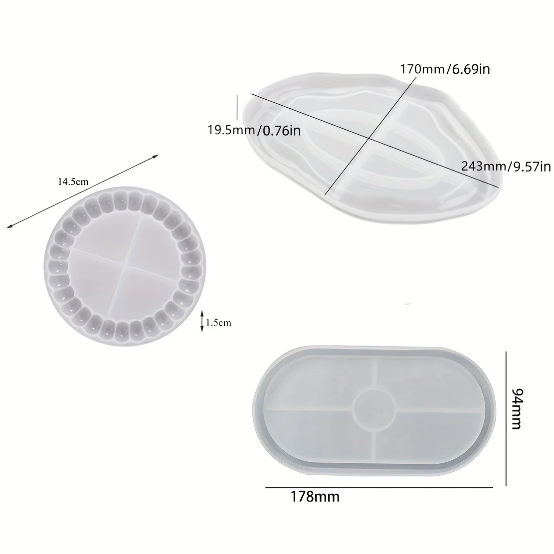 3-Piece Silicone Tray Mold Set - DIY Silicone Molds for Plaster, Cement, and Resin Casting - Creative Home Decor Crafts