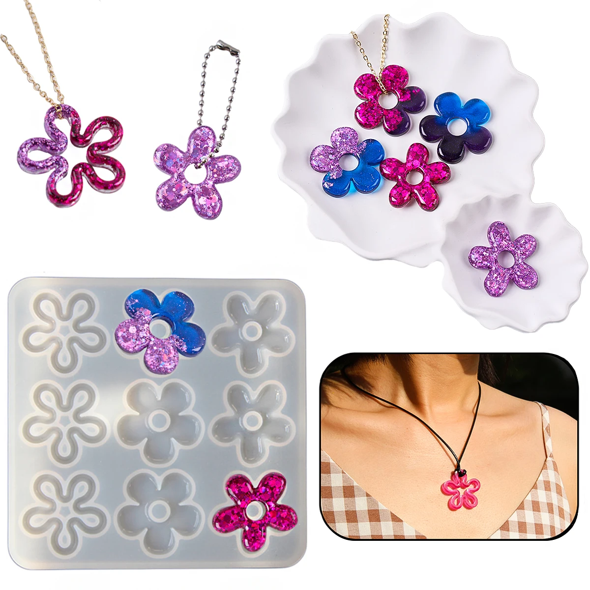 Earring Pendant Epoxy Silicone Mold DIY Handmade Hollow Flower Necklace Keychain Ornaments UV Resin Jewelry Crafts Casting Molds