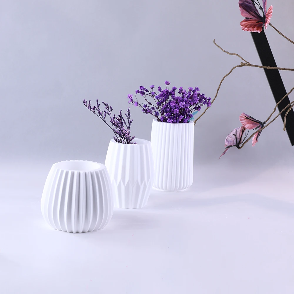 1PC Cylindrical Vase Resin Silicone Mold DIY Striped Flower Pot Candle Holder Plaster Candle Cup Handmade Mold Making Reusable