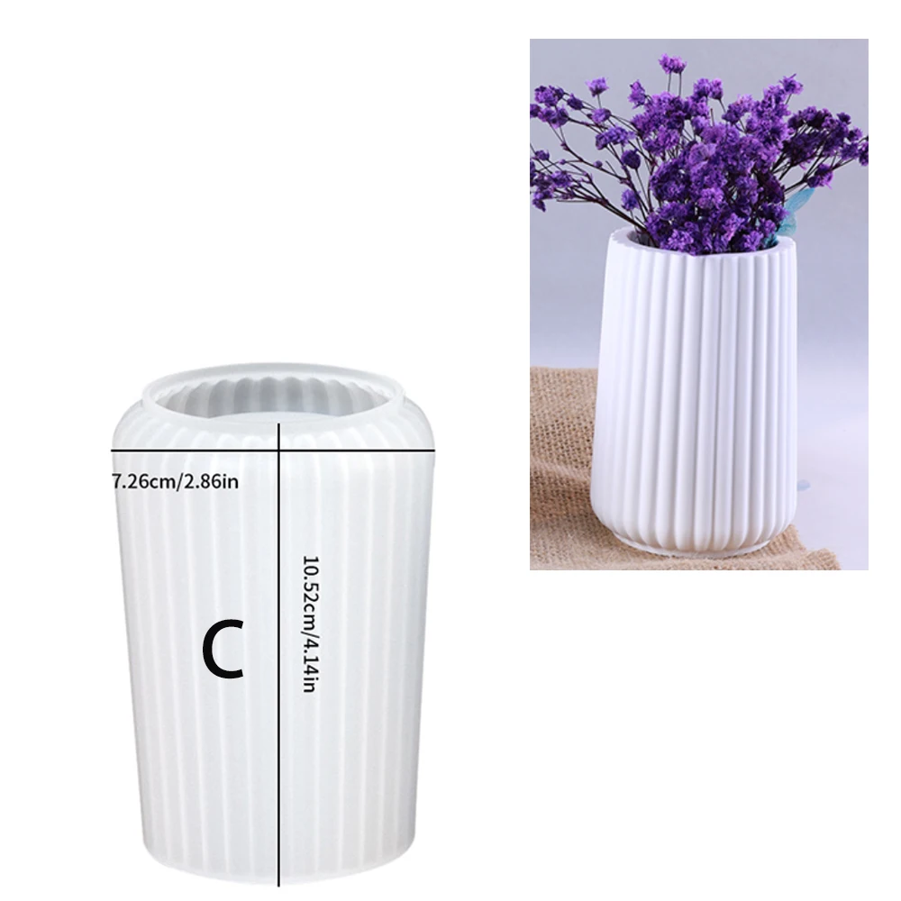 1PC Cylindrical Vase Resin Silicone Mold DIY Striped Flower Pot Candle Holder Plaster Candle Cup Handmade Mold Making Reusable
