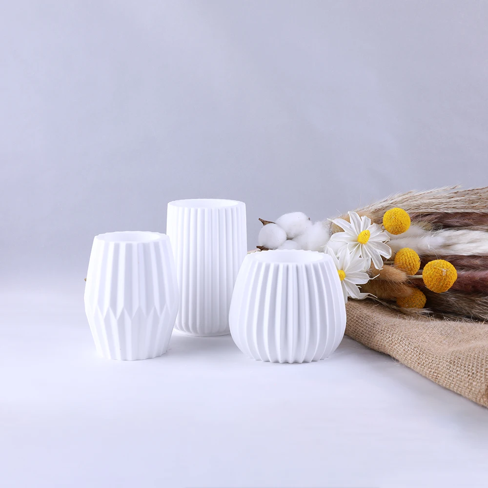 1PC Cylindrical Vase Resin Silicone Mold DIY Striped Flower Pot Candle Holder Plaster Candle Cup Handmade Mold Making Reusable